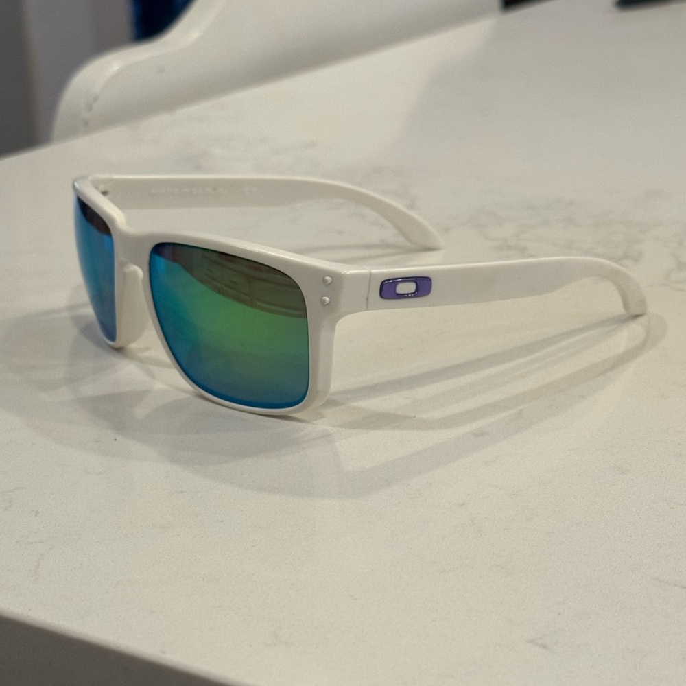 Oakley Holbrook - White Sunglasses with Green Mirror Lenses